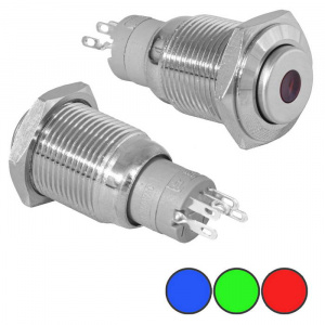 кнопка антивандальная с подсветкой ruichi las2-gqh-11zd/b on-on, м16, ip40,  никелированная латунь