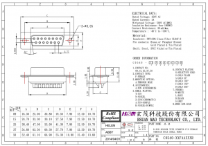 разъем db-23 f „мама“ 23 pin d-sub  серый 3.0а 100в пайка,на каб. hsm c0540-23faatsg