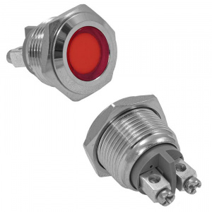 индикатор антивандальный ruichi gq16f-r, красный, m16, ip65, никелированная латунь