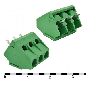 винтовой клеммный блок ruichi dg103-5.0-3 на 3 клеммы m2.5, шаг 5 мм, угловой, 6 а, 26-18 awg