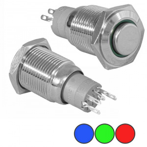 кнопка антивандальная с подсветкой ruichi las2-gqh-11ze/b on-on, м16, ip40,   никелированная латунь