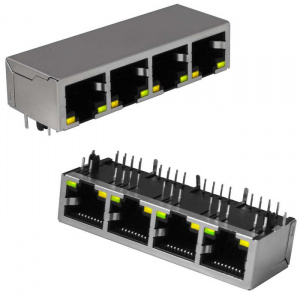 блок сетевых розеток rj 10p8c ftp ruichi c led индекацией, 4 гнезда