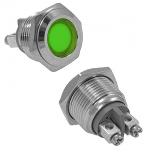 индикатор антивандальный ruichi gq16f-g, зеленый, m16, ip65, никелированная латунь