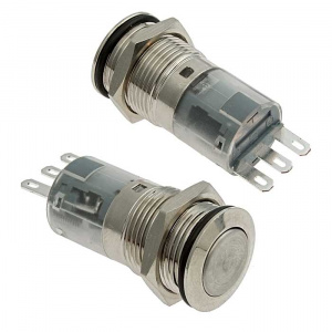 кнопка антивандальная без подсветки ruichi las2-gqf-11 on-(on), м16, ip65, никелированная  латунь