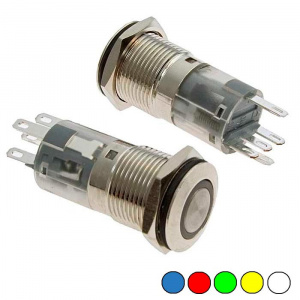 кнопка антивандальная с подсветкой ruichi las2-gqf-11e/r on-(on), м16, ip65,  никелированная латунь