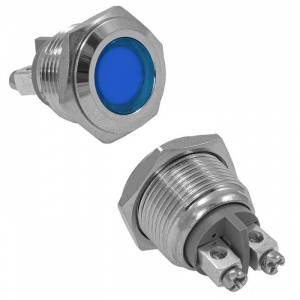 индикатор антивандальный ruichi gq16f-b, синий, m16, ip65, никелированная латунь