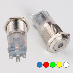 кнопка антивандальная с подсветкой ruichi las2-gqf-11d/r on-(on), м16, ip65,  никелированная латунь