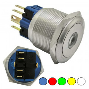 кнопка антивандальная с подсветкой ruichi gq25-11zd/o on-off+off-on, м25, ip65,  никелированная лату