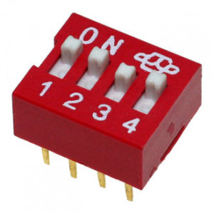 dip-переключатель ruichi ds-04, серия swd 1-4, 25 ма, 24 в, 50 мом, 4 (on-off) с шагом 2,54 мм, 6.9х