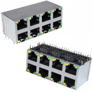 блок сетевых розеток rj 10p8c ftp ruichi c led индекацией, двухрядный, 8 гнезд